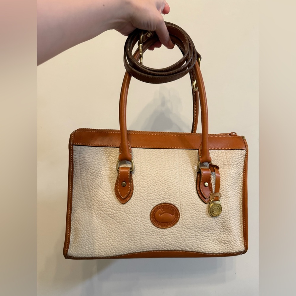 Vintage Dooney & Bourke R21 AWL Satchel Bone British Tan Early DB Fob USA